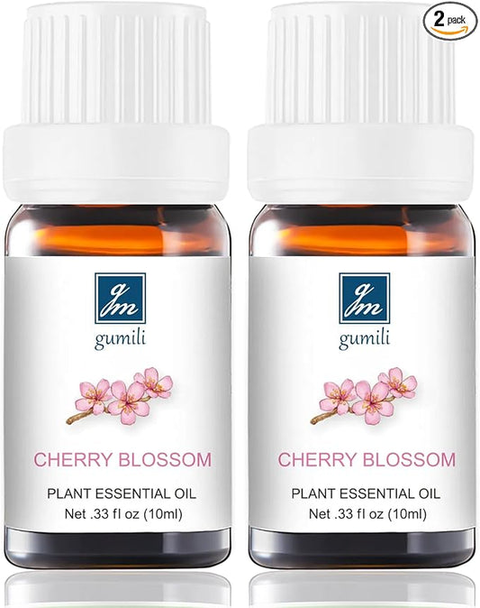 GM Gumili Cherry Blossom Essential Oil - Pure Natural Fragrance for Aromatherapy, Perfume Making, Candles, Soap, Room Spray, Diffuser Blends - Organic, 10mL Undiluted - Pack of 2
