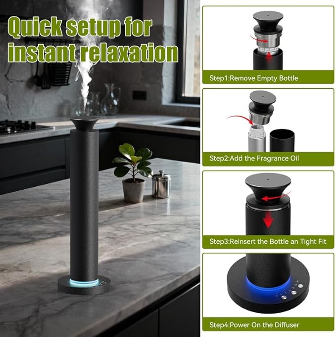 Waterless Scent Diffuser Machine with 4 Lights and Breathing Lights Modes Max Coverage 2500 sq.ft. Essential Oil Diffusers Fragrance Large Room Rechargeable App Remote Control Orange