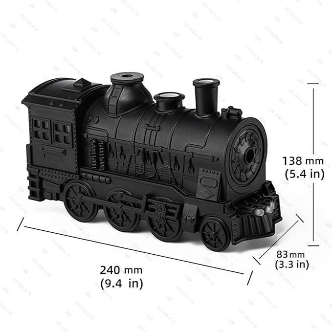 300ML Train Humidifier, Train Diffusers for Essential Oils, 2 Color LED Vintage Steam Christmas Train Aromatherapy Diffuser, 2 Dual Mist Modes Train Cool Mist Air Aroma Humidifier (Black)