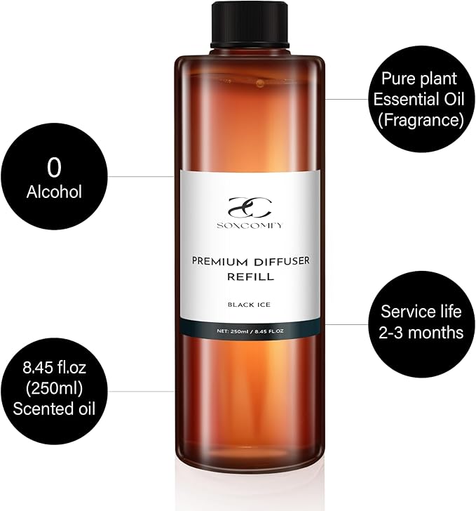 Diffuser Oil Luxury Essential Oils for Diffuser Refill & Air Freshener,Long-Lasting Natural Home Fragrance and Hotel Scent for Diffusers - 8.45 Fl.oz(250ml), Black ICE