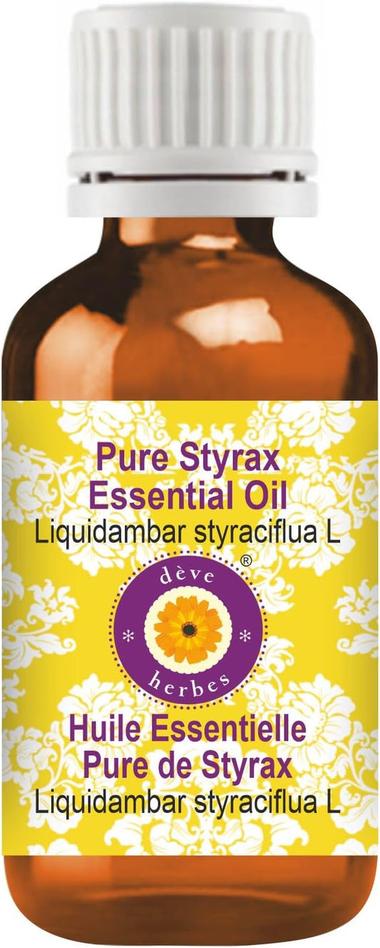 Deve Herbes Pure Styrax Essential Oil (Liquidambar styraciflua L) Steam Distilled 30ml (1 oz)