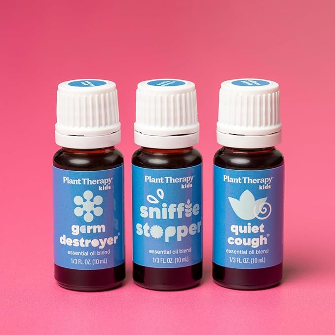 Plant Therapy Kids Feelin' Good Essential Oil Blend Set, Includes: Germ Destroyer, Quiet Cough, Sniffle Stopper 100% Pure, Undiluted, Natural Aromatherapy 10 mL (1/3 oz)