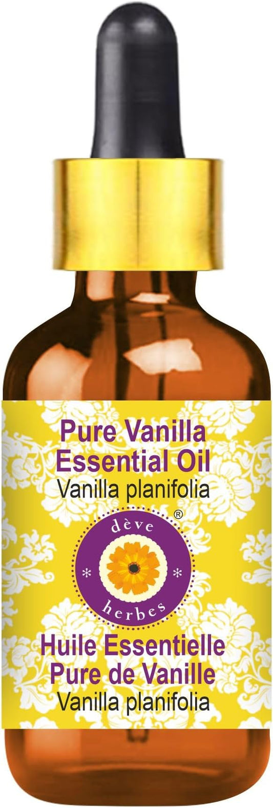 Deve Herbes Pure Vanilla Essential Oil (Vanilla planifolia) with Glass Dropper Steam Distilled 50ml (1.69 oz)