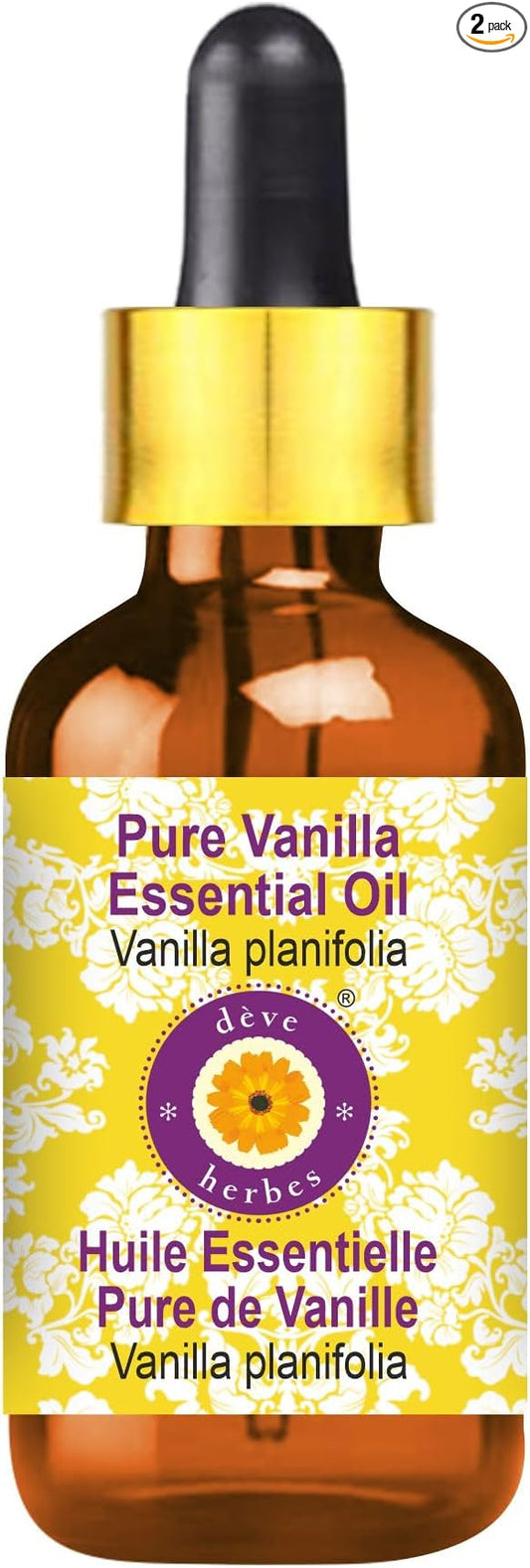 Deve Herbes Pure Vanilla Essential Oil (Vanilla planifolia) with Glass Dropper Steam Distilled 15ml (0.50 oz)