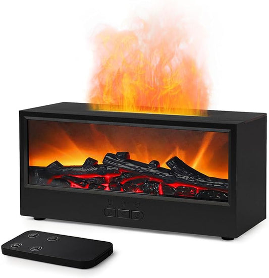 Essential Oil Diffuser, 7-Color Fireplace Flame Aromatherapy Humidifier, 150ml Ultrasonic Humidifier with Remote Control, Timer & Auto-Off, Gift for Bedroom Home Office and Yoga