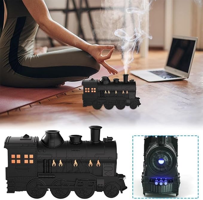 Vintage Steam Train Aromatherapy Essential Oil Diffuser Humidifier,300ML Train Diffusers for Essential Oils with Remote with Dual-Color LED Light,Ultra-Quiet and Auto Shut-Off for Home Office (White)