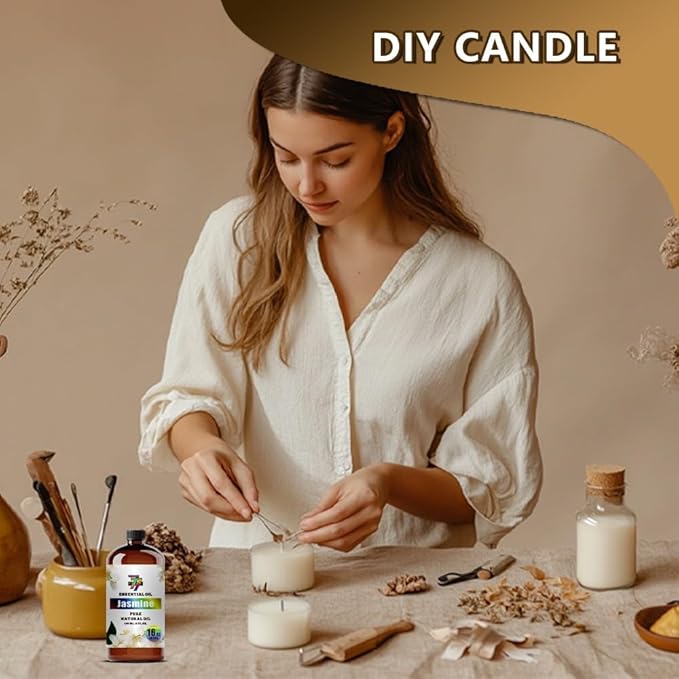 Jasmine Essential Oil - GV77ZF Jasmine Oils for Diffusers, Humidifiers, DIY Candles, Soap, Cleaning, Home, Office, Yoga, Massage, Gifts - 16 fl oz (480 ml)