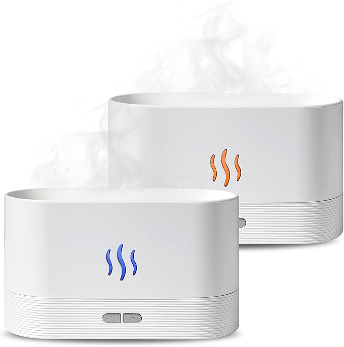 2 Pack Essential Oil Diffuser,Colorful Flame Air Aroma Diffuser Humidifier,Upgraded 7 Flame Colors Noiseless Essential Oil Diffuser for Home,Office,Yoga with Auto-Off Protection(180mL,White)