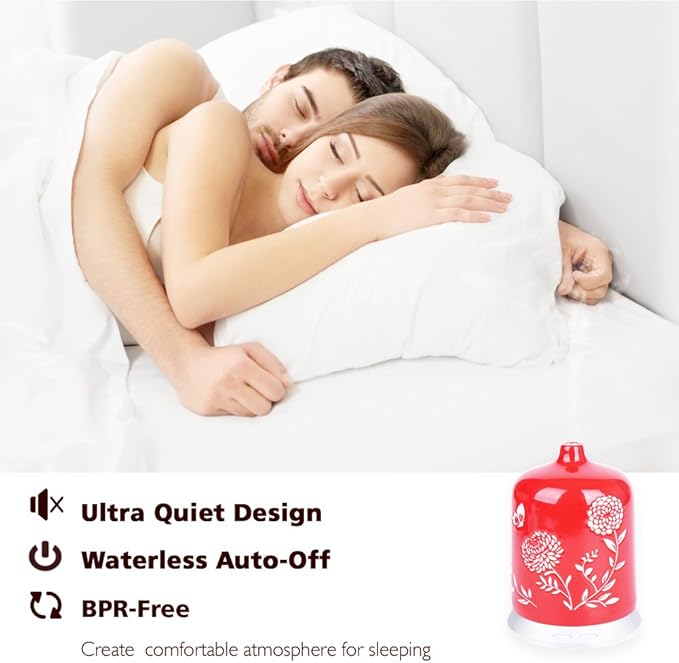 Steam generating installations - Ceramic Essential Oil Diffuser - Aromatherapy Diffuser Humidifier with Ultrasonic Technology, Adjustable Cool Mist, Waterless Auto Shut-Off for Home -100ML