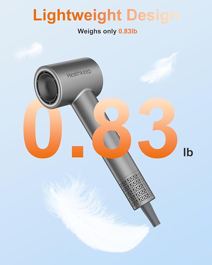 Hair Blow Dryer with Diffuser: 1500W High-Speed Brushless Motor 500M Ionic Technology, Thermo-Control Low Noise for Curly, Straight & Damaged Hair, Home Travel Salon