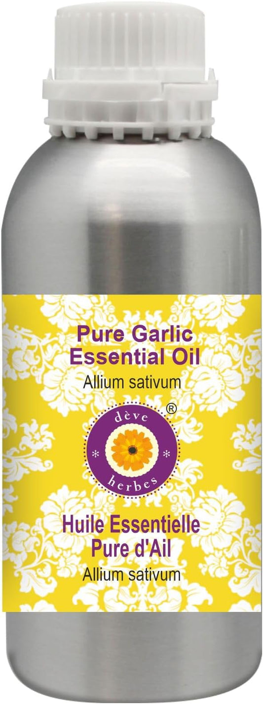 Deve Herbes Pure Garlic Essential Oil (Allium sativum) Steam Distilled 630ml (21 oz)