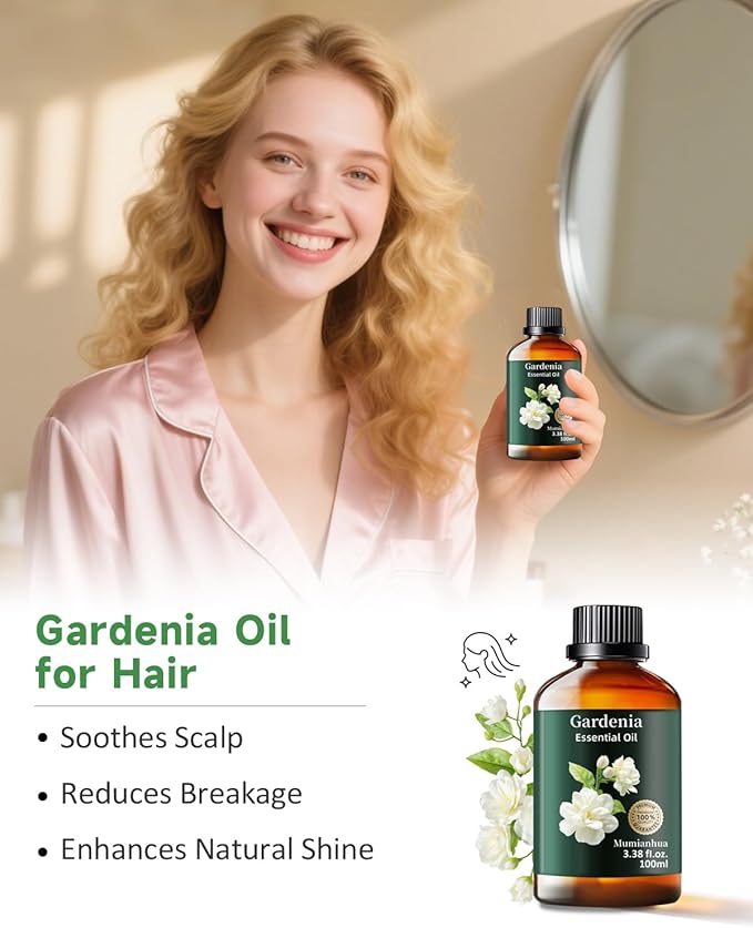 Gardenia Essential Oil, Pure Gardenia Oil Mumianhua Natural & Undiluted for Diffuser, Natural Perfume, Skin & Hair Care, DIY Soap & Candle Making, 3.38 Fl Oz
