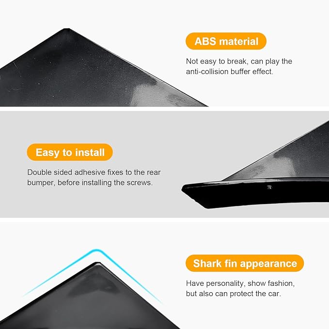 Augeny 4PCS Car Rear Lower Bumper Wing Lip Diffuser, Anti-Crash Curved Shape Auto Shark Fin Spoiler Protector with Screws, Universal Rear Bumper Lip Diffuser Kit for Car SUV Truck (Curved/Black)