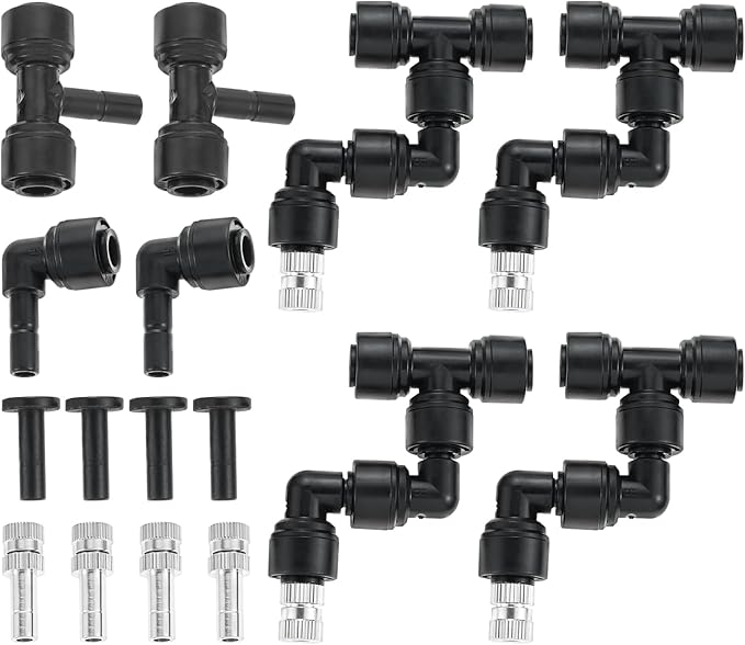4 Pack 1/4'' Reptile Mister Nozzles, 360° Adjustable Reptile Misting Nozzles, Reptile Fogger Fine Mist Cooling System Nozzles for Reptile Terrarium Tank, Full Water Coverage, Garden Patio Greenhouse
