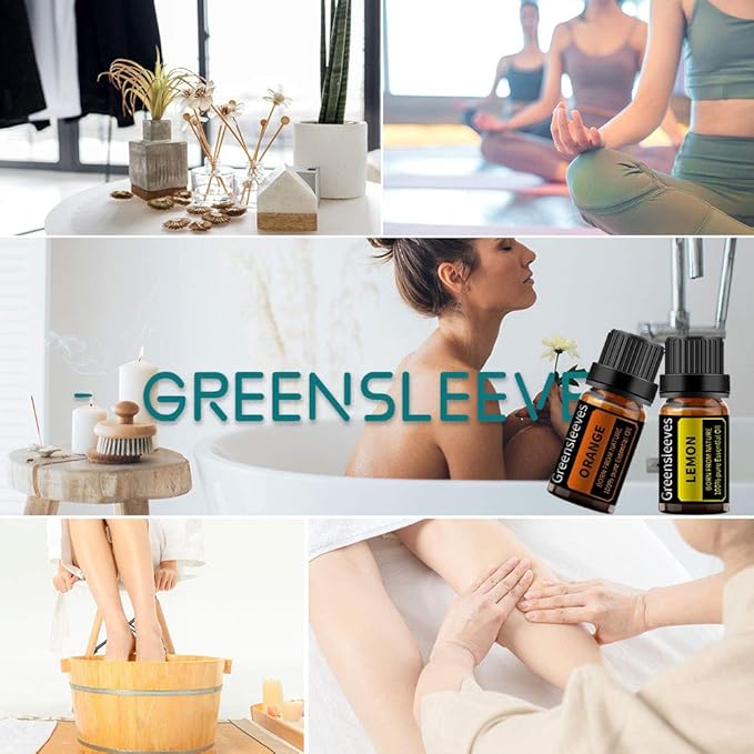 GREENSLEEVES Lemon Orange Essential Oil Set, 2 x 10ml Pure Plant-Based Fragrance Oil for Aromatherapy, Essential Oils for Diffuser, Massage, Bath Bomb, Scented Candle Soap Making
