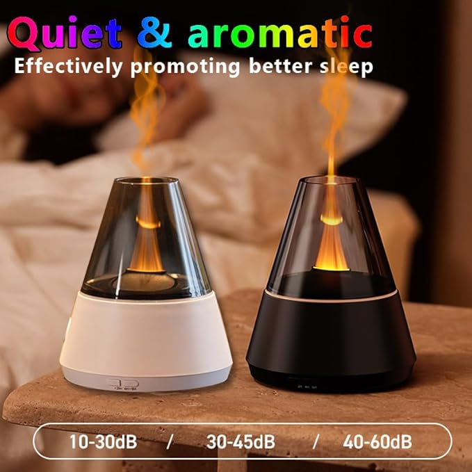 Air Diffuser ，Flame Aroma Diffuser, 120ml Flame Humidifier, Essential Oil Aromatherapy Diffuser with 7-Color Changing LED Lights, Waterless Auto Shut-Off, Ideal for Home, Office, Bedroom, Yoga(White)