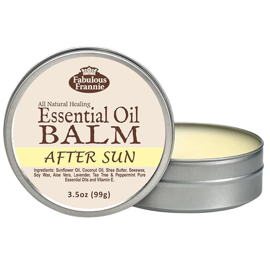 Fabulous Frannie After Sun All Natural Essential Oil Healing Balm made with Sunflower Oil, Coconut Oil, Shea Butter, Beeswax, Soy Wax, Aloe Vera and Pure Essential Oils 3.5oz Tin