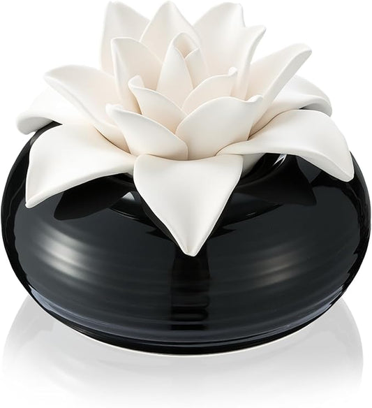 Honeydak 1 Pcs Reedless Ceramic Diffuser Set, Porcelain White Flower Aromatherapy Essential Oil Diffuser for Home Office Bathroom Tabletop Decor, Non-Electric, Valentines Day Gift (Magnolia)