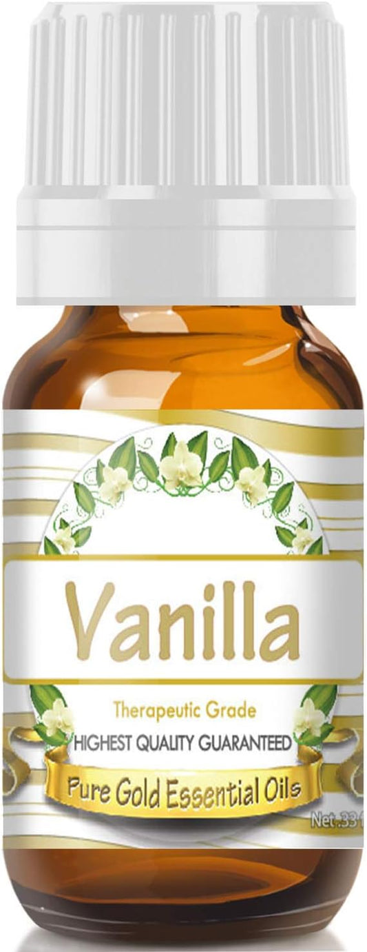 Pure Gold Essential Oils Vanilla Essential Oil for Diffuser & Aromatherapy – 0.33 Fl Oz – Pure Vanilla Scent