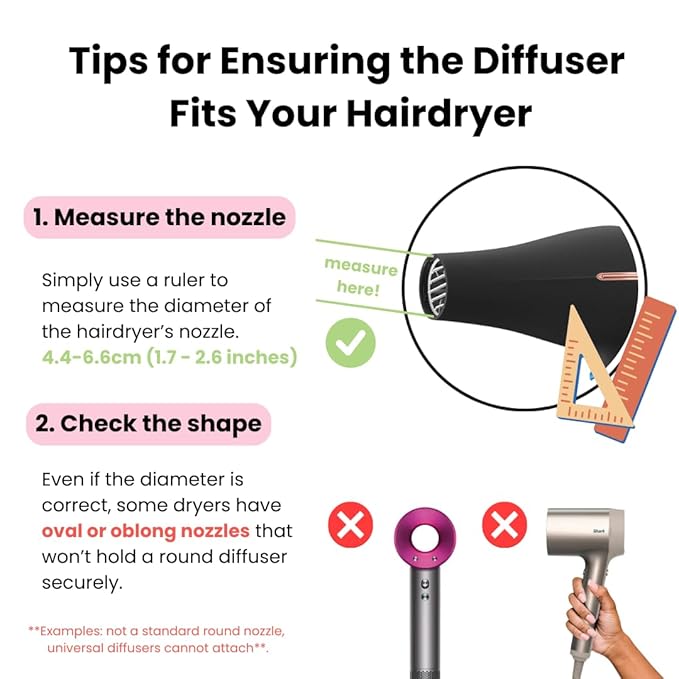 Universal Hair Diffuser “Super Sturdy” 1.7 Inch to 2.6 Inch for Natural Curly and Wavy Hair, Hair Dryer Attachment (Black Matte)