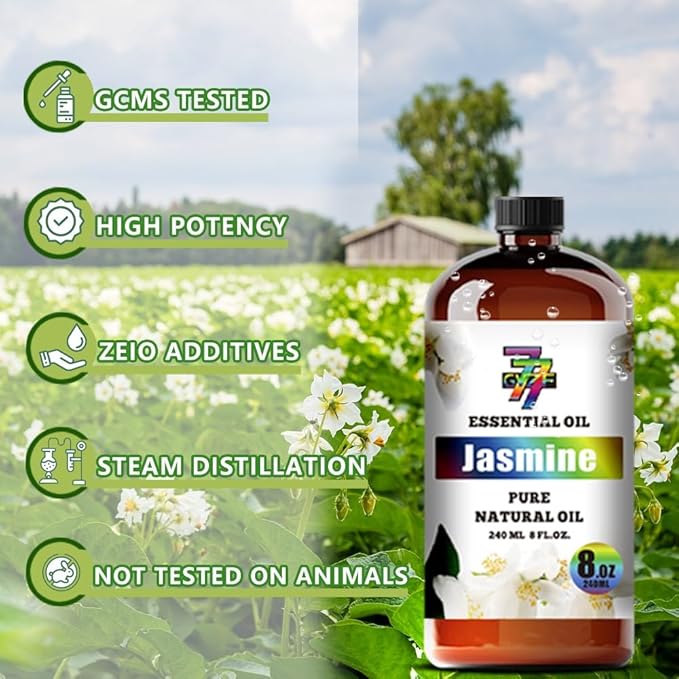 Jasmine Essential Oil - GV77ZF Jasmine Oils for Diffusers, Humidifiers, DIY Candles, Soap, Cleaning, Home, Office, Yoga, Massage, Gifts - 8 fl oz (240 ml)