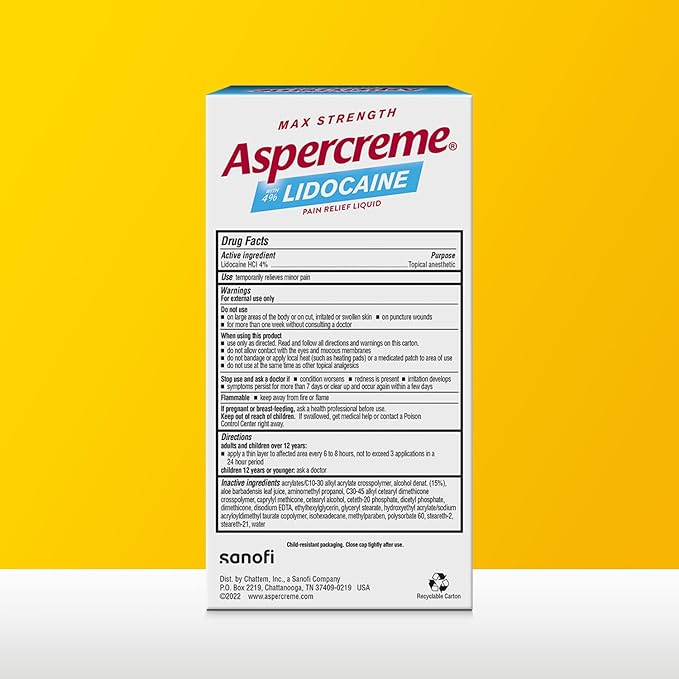 Aspercreme Odor Free Max Strength Lidocaine Pain Relief Liquid with Roll-On No Mess Applicator, 2.5 oz.