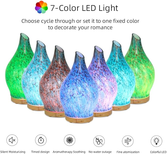 3 Essential Oil Diffuser Set,200ml Glass Diffuser Small Humidifier with Timer,7 LED Color Lights,Waterless Auto Shut-Off for Office Home Room Decor Gifts for Women