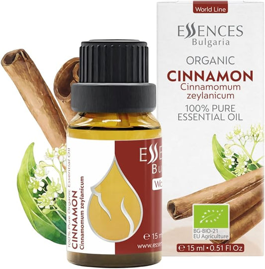 Essences Bulgaria Organic Ceylon Cinnamon Essential Oil 0.51 Fl Oz 15ml Cinnamomum Zeylanicum - 100% Pure and Natural Undiluted Therapeutic Grade Aromatherapy for Diffusers Home Humidifier