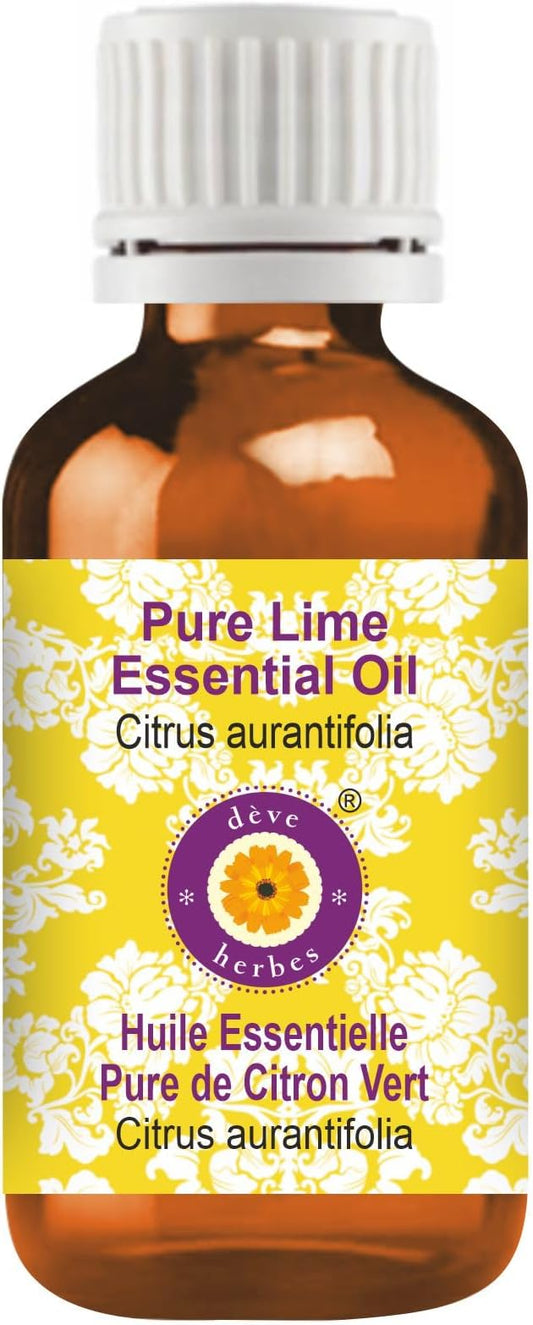 Deve Herbes Pure Lime Essential Oil (Citrus aurantifolia) Steam Distilled 10ml (0.33 oz)