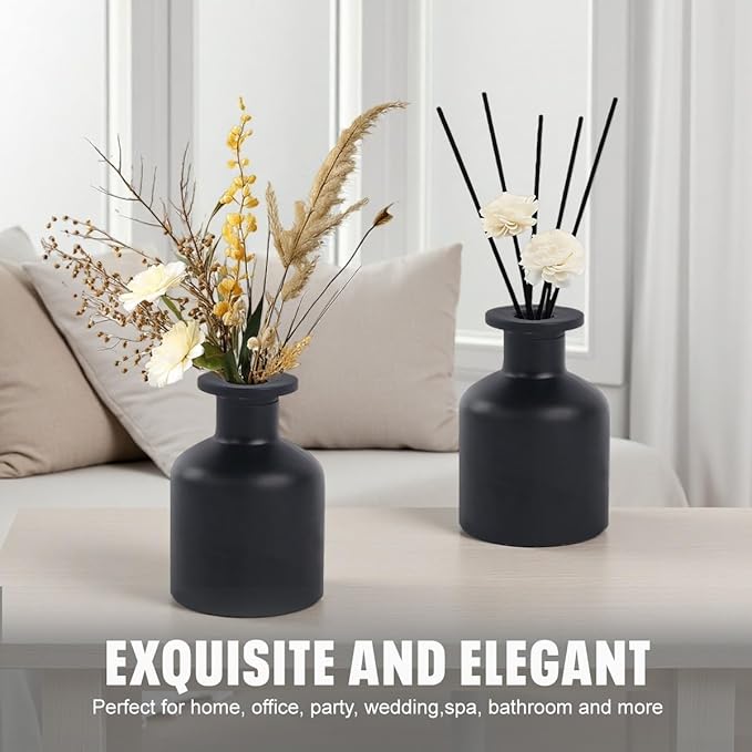 ericotry 1PCS 150ml/5oz Glass Diffuser Bottle Jars Pot Empty Refillable Exquisite Essential Oils Container for DIY Reed Diffuser Sticks Sets Crafts Decor Essential Oil Diffuser (Black)
