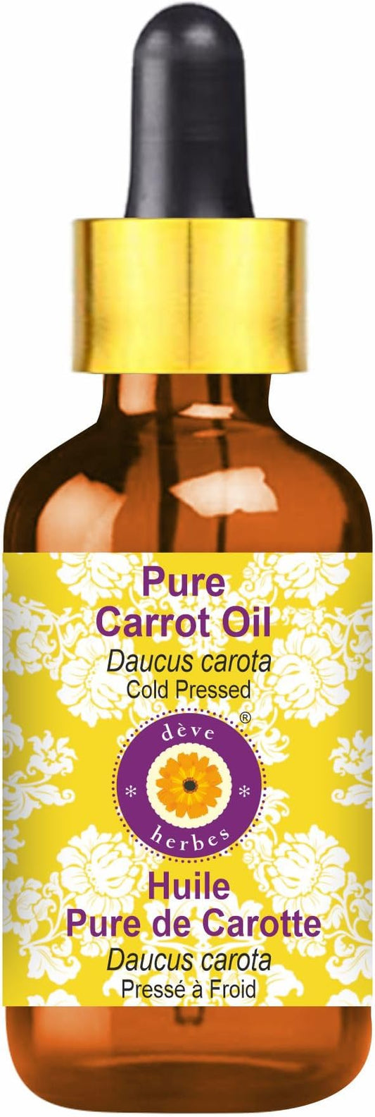 Deve Herbes Carrot Oil (Daucus carota) with Glass Dropper | Cold Pressed | Pure | Natural | for Diluting Essential Oils | for Skin & Massage | Non-Sticky | Lightweight | Unisex | 15ml (0.50 oz)