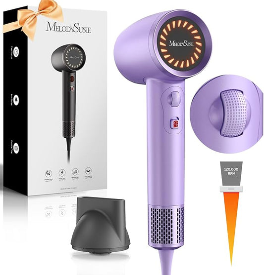 MelodySusie Hair Dryer,1600W Professional Ionic Hair Dryer for Fast Drying, 120,000 RPM High Speed Hair Blow Dryer with Nozzle for Home Salon Travel Without Hair Damage