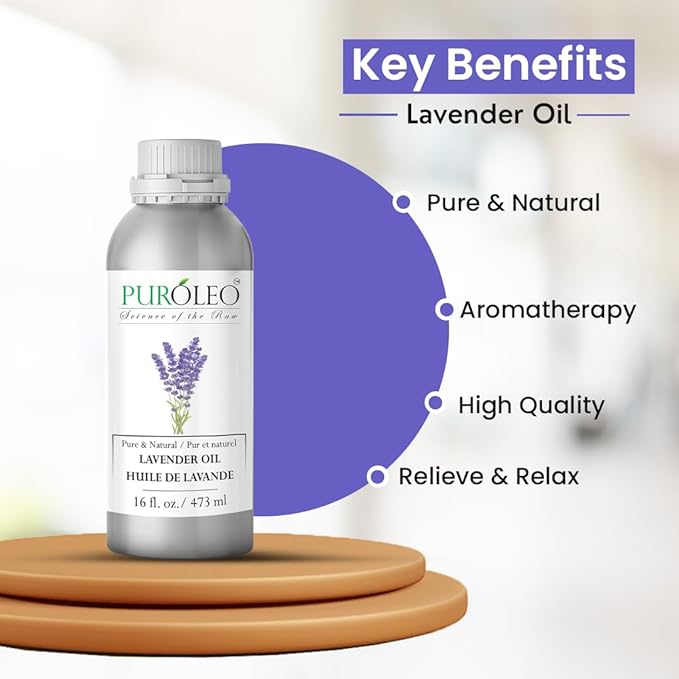 PUROLEO Lavender Essential Oil 16 Fl Oz/473 ML (Packed in Canada) 100% Pure Natural Undiluted Cold Pressed for Aromatherapy Therapeutic Grade Aromatherapy Oil for Sleep