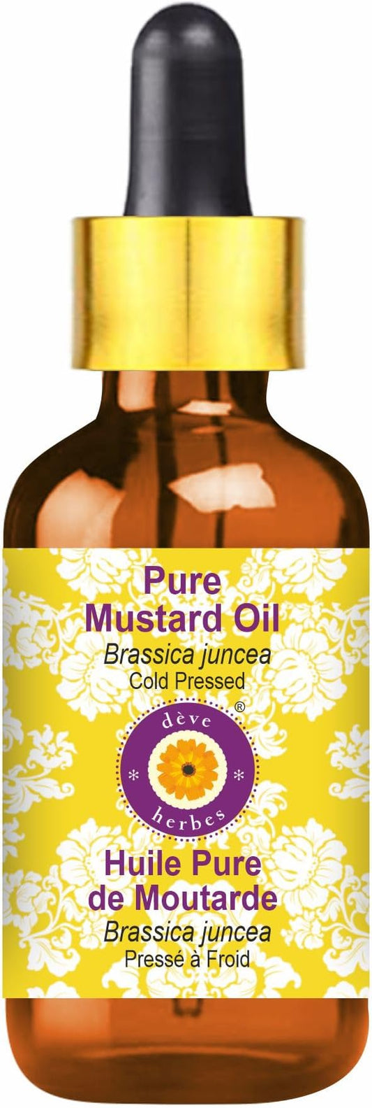 Deve Herbes Mustard Oil (Brassica juncea) with Glass Dropper | Cold Pressed | Pure | Natural | For Diluting Essential oils | For Hair, Skin & Massage | Non-Sticky| Lightweight| Unisex | 30ml (1 oz)