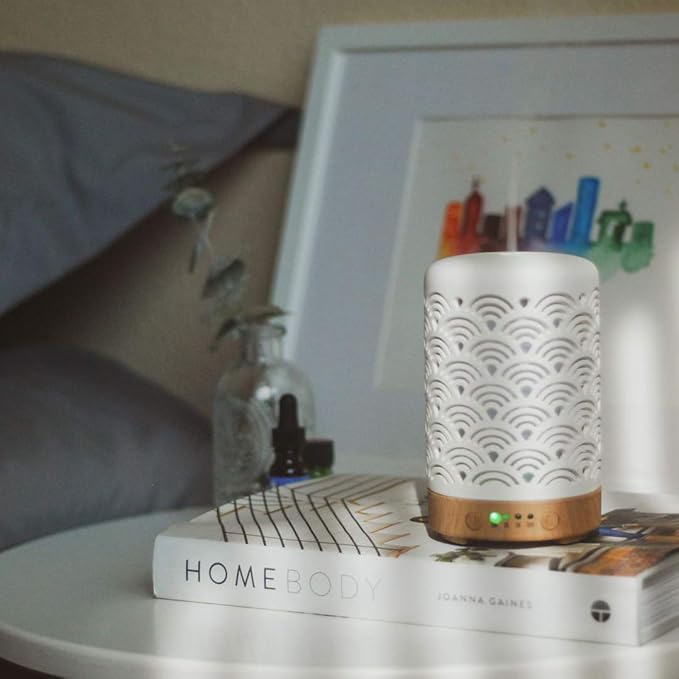 Essential Oil Diffuser White Ceramic Diffuser 100 ml Timers Night Lights and Auto Off Function Home Office Humidifier Aromatherapy Diffusers for Essential Oils