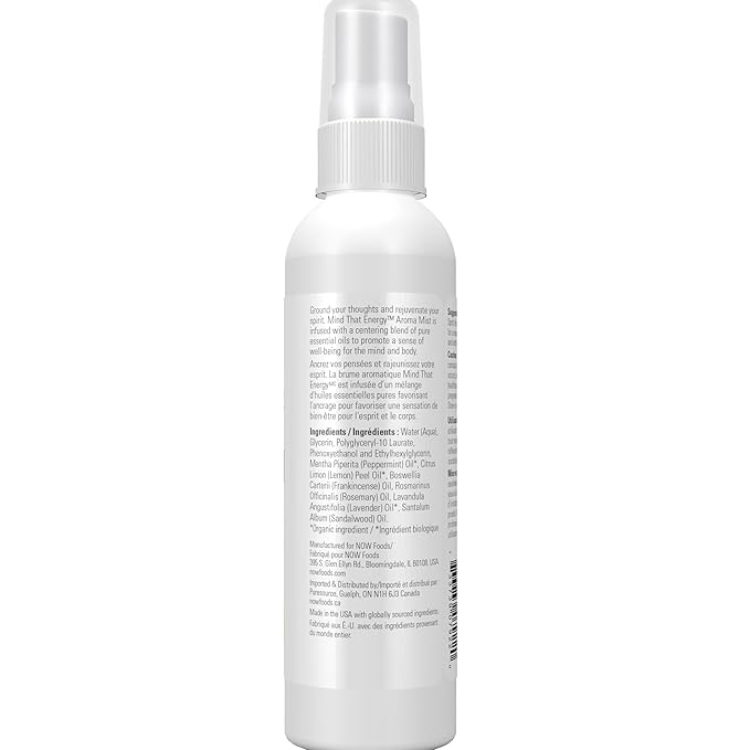 Now Essential Oils Mind that Energy Aroma Mist, 4 Fl. Oz - Peppermint, Lemon, Frankincense, Rosemary, Lavender, Sandalwood - Aromatherapy, Organic, Beige (Pack of 2)