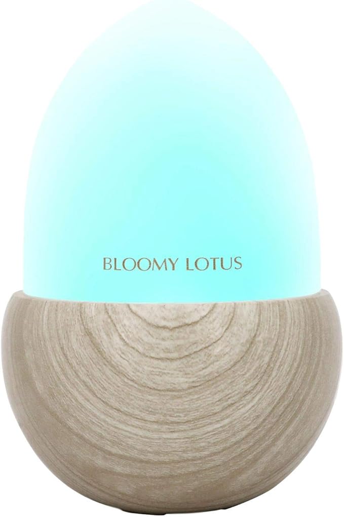 Bloomy Lotus Petite Acorn Ultrasonic Diffuser | Artfully Designed & Inspired by Nature | Natural Wood Base, Frosted Glass Top | Whisper-Quiet Operation, Ambient LED Lighting, Long Misting Times
