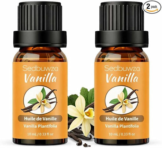 Sedbuwza Vanilla Essential Oil Set, 2 Pack Vanilla Aromatherapy Oils for Massage, Diffuser, Perfume, Soap, Candle Making 2 x 10 ml