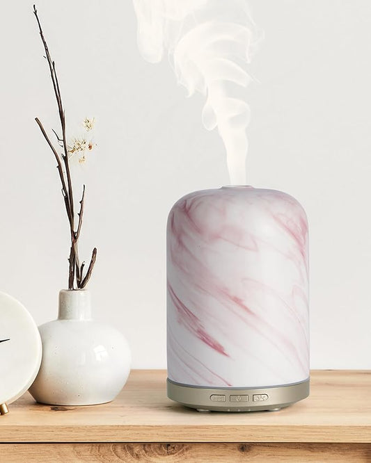 Onaboviva Essential Oil Diffuser - 2.4MHz Ultrasonic Ceramic Diffuser for Home, 120ml, Pulse&Continuous Mist, Bright/Dim/Breathing Lighting, Waterless Auto-Off, Aromatherapy Diffuser with USB Cable