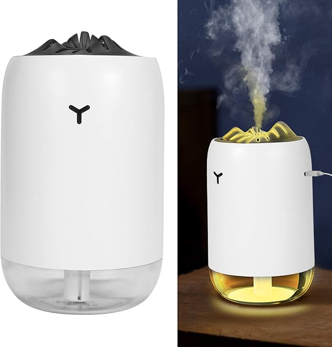260ml USB Desktop Humidifier, Mini Air Diffuser with Night Light, Quiet Mist Humidifier for Home Office, One - Button Dual Mist Mode, Leak - Proof Design (White)