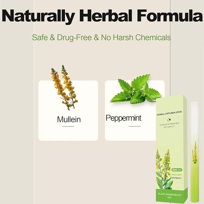 2Pack Herbal Diffuser Pens, Mullein Diffuser for Lung Cleansing, Free Breathing & Energy Diffuser with Guarana, Green Tea Extract, VB12, Peppermint-600 Uses