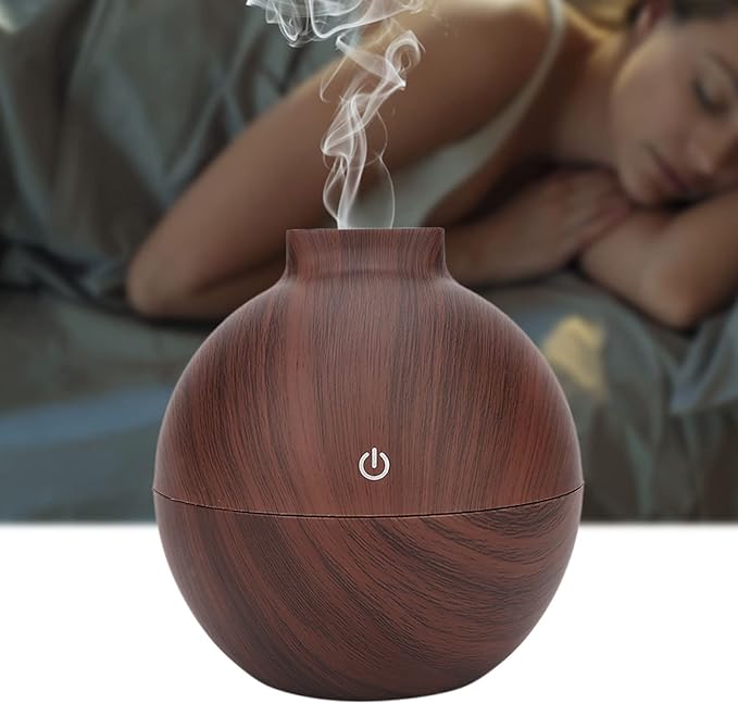 ZJchao 130ml Essential Oil Diffuser, USB Mini Office Desktop Humidifier, Ultrasonic Aromatherapy Diffuser for Bedroom, Yoga, SPA (Deep Wood Grain)