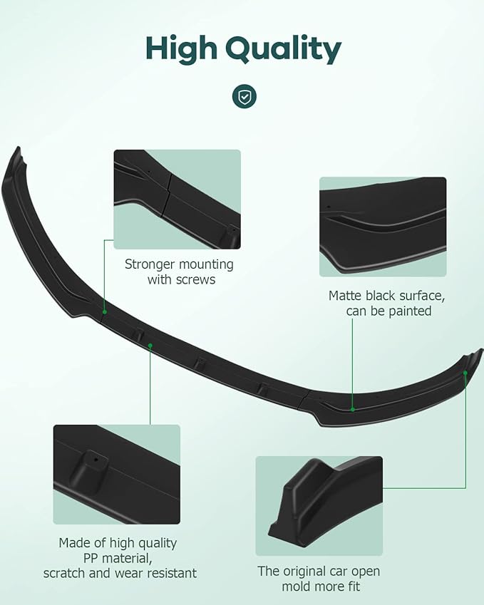 SCITOO Plastic Front Lip Spoiler Fits for 2017-2018 for Hyundai for Elantra Matte Black Front Bumper Lip