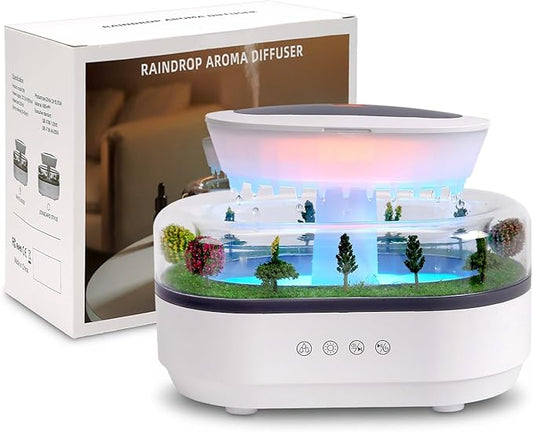 Cloud Rain Humidifier Water Drip, 7 Colors Rainfall Humidifier with Rain Sounds, 250ml Raindrop Essential Oil Aromatherapy Diffuser for Bedroom, Office, Silent Rain Lamp, Timing, Auto-Off