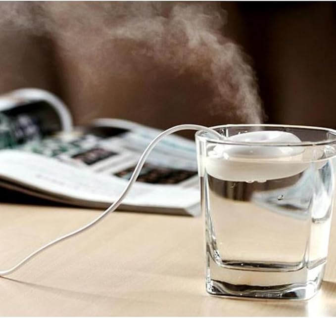 Mini USB Air Humidifier, Rechargeable Donut Shape Float Humidifier for Home Office Desk, Quiet & Portable, White
