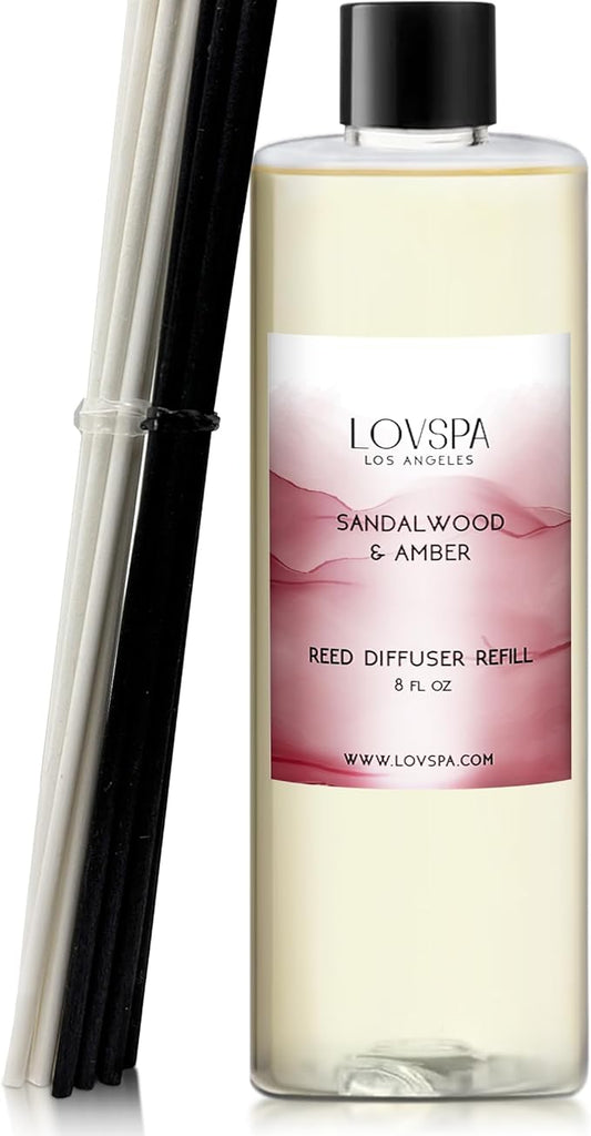 LOVSPA Sandalwood & Amber Diffuser Oil - Essential Oils for Diffuser Refill & Air Freshener Room Spray - Long-Lasting & Natural Home Fragrance, Scented Oil for Diffusers, USA Made, 8 oz