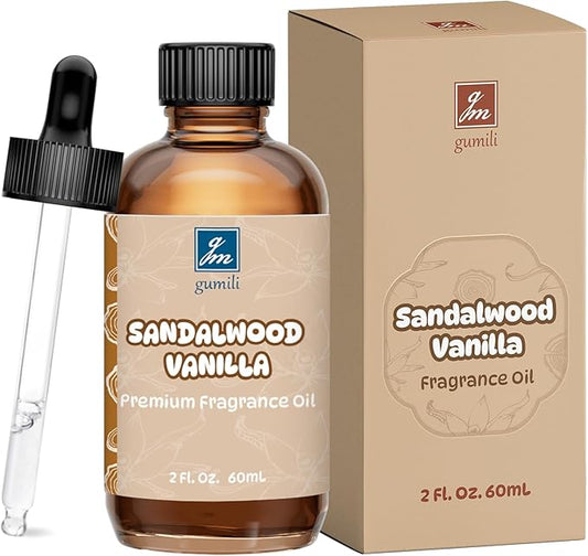GM Gumili Sandalwood Vanilla Fragrance Oil 2 Oz, Natural Scent Oil for Home Essential Oils Diffuser, Candle Making, Soap Making, DIY Body Oils, Perfume, Body Mist, Spray - Sweet Woody Scent