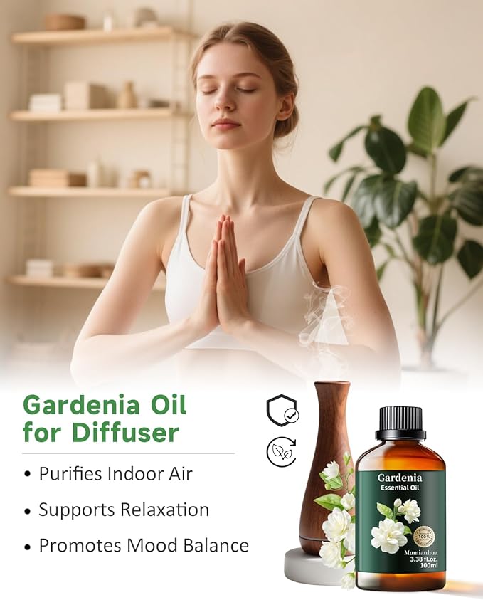 Gardenia Essential Oil, Pure Gardenia Oil Mumianhua Natural & Undiluted for Diffuser, Natural Perfume, Skin & Hair Care, DIY Soap & Candle Making, 3.38 Fl Oz