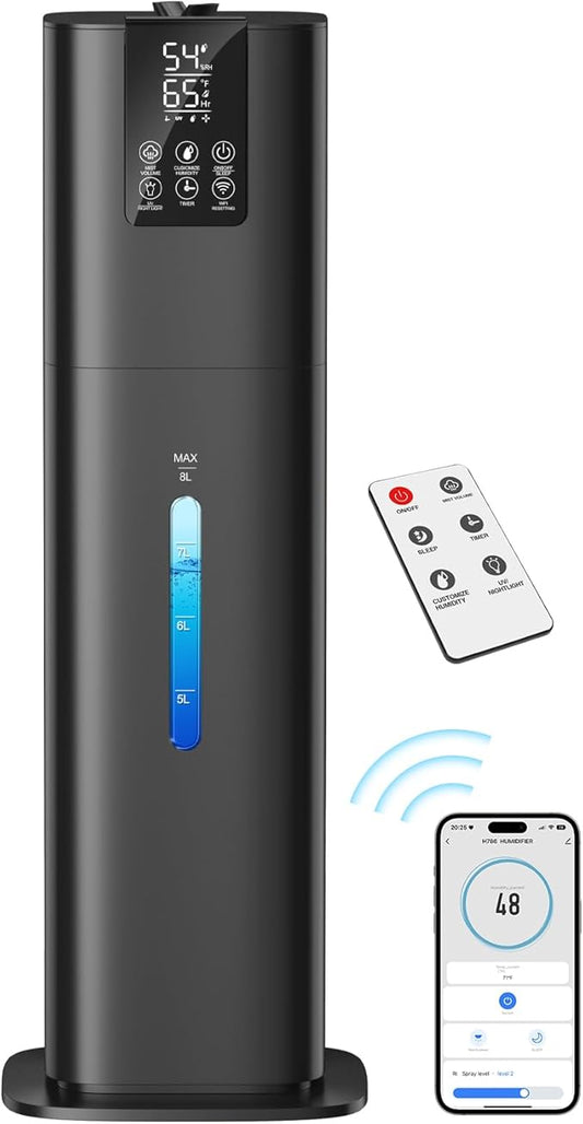 Honovos Smart Humidifiers Large Room Bedroom Home, 2.11Gal(8L) Quiet Top Fill Cool Mist Humidifier, Smart App & Remote Control, 3 Speed Humidifier with 360° Nozzle, Humidity Setting for Baby Office