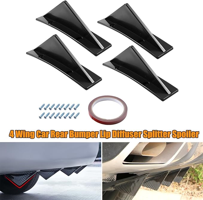 4pcs Car Rear Lower Bumper Wing Lip Diffuser, Anti-Crash Accessories Spoiler Shark Fin Protector, Rear Bumper Splitter Lip Wing with Screw, Universal Auto Decoration for Car SUV Truck